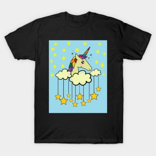 Colorful Rainbow Unicorn On A Cloud With Stars T-Shirt